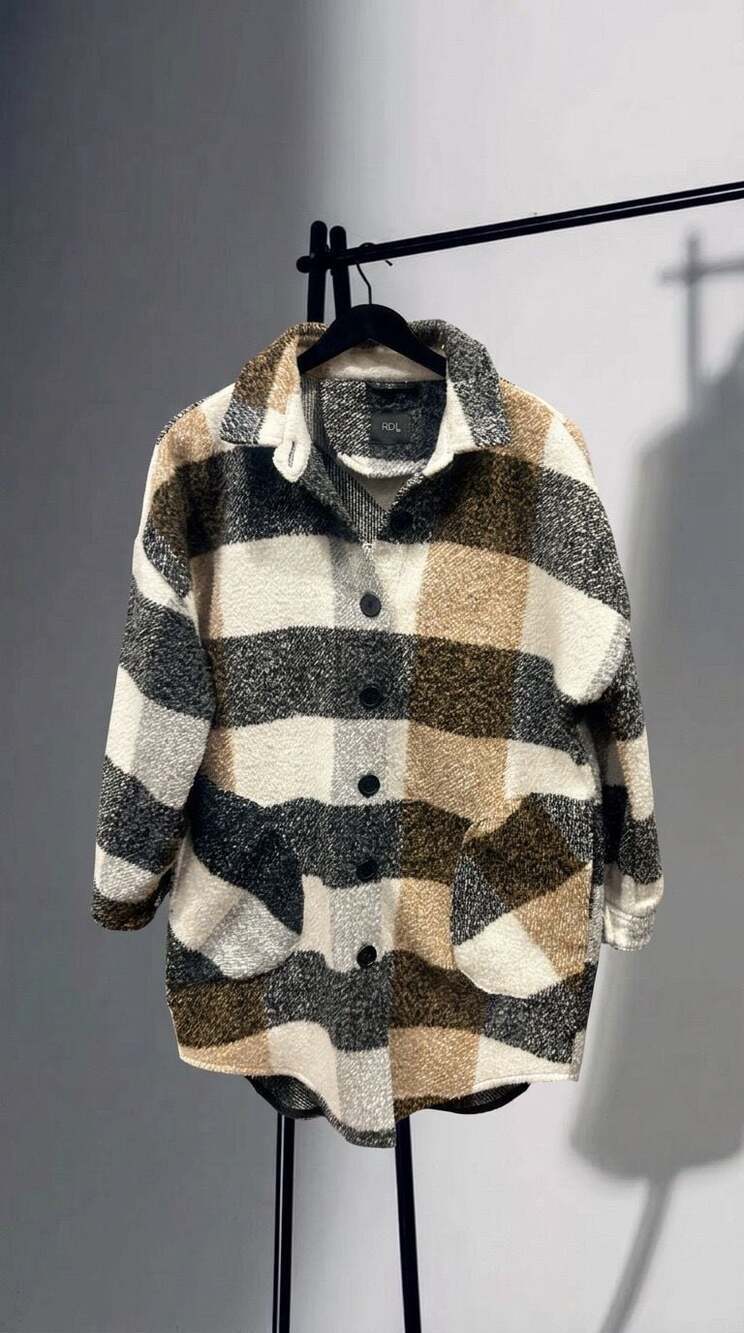 RDI Oversized Plaid Sherpa Fleece Shirt Jacket